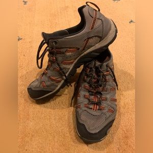 Merrell water sneakers, size 11, grey / orange, black